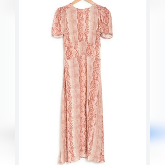 AFRM Jamie Snakeskin Print Cut out Open Back Short Flutter Sleeve Midi Dress - Picture 3 of 9